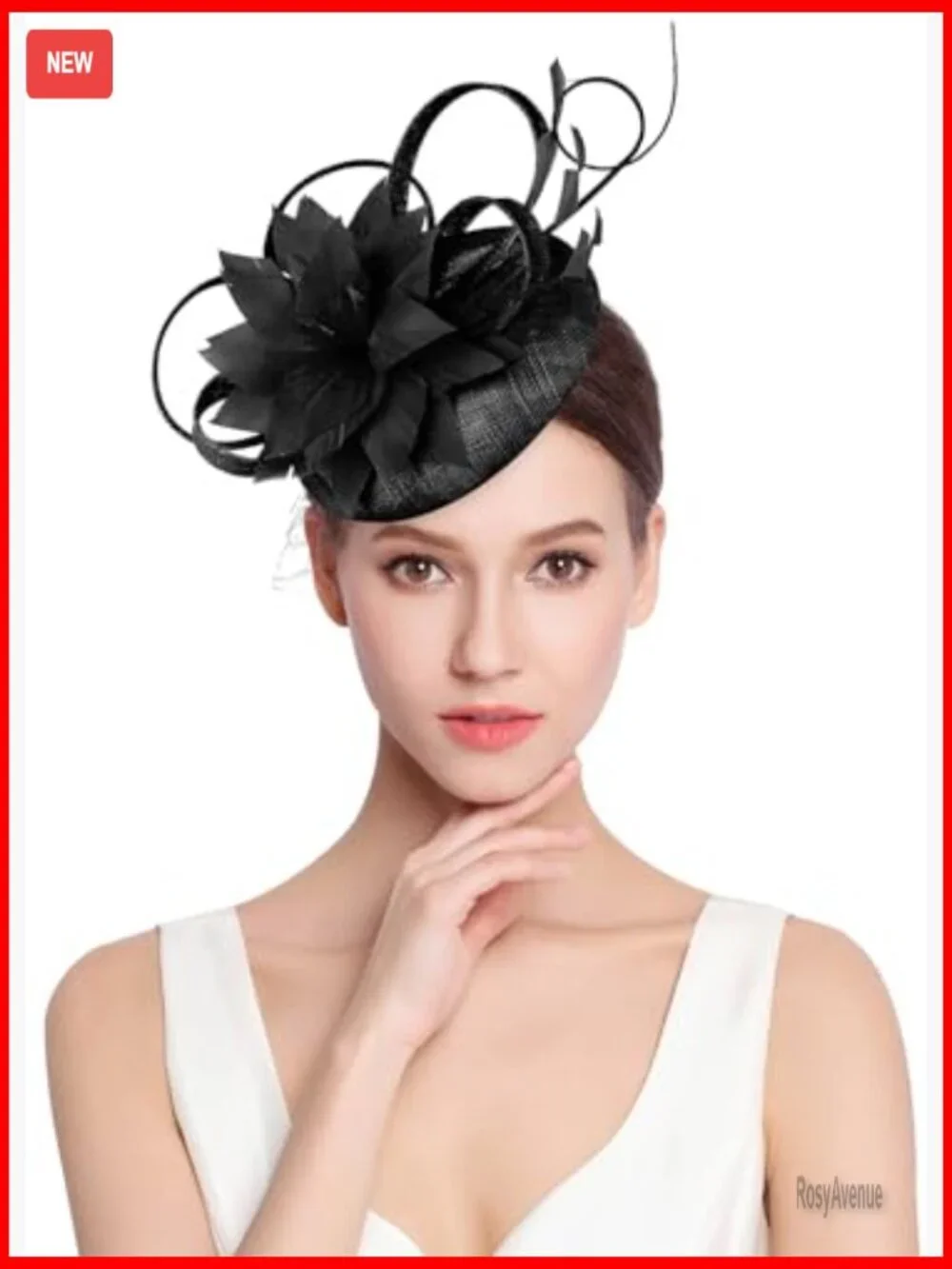 Sinamay Fascinator Hat with Feather Flower Derby Church Wedding Headband Clip